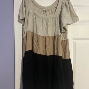 Umgee Gray, Tan, and Black Midi Dress